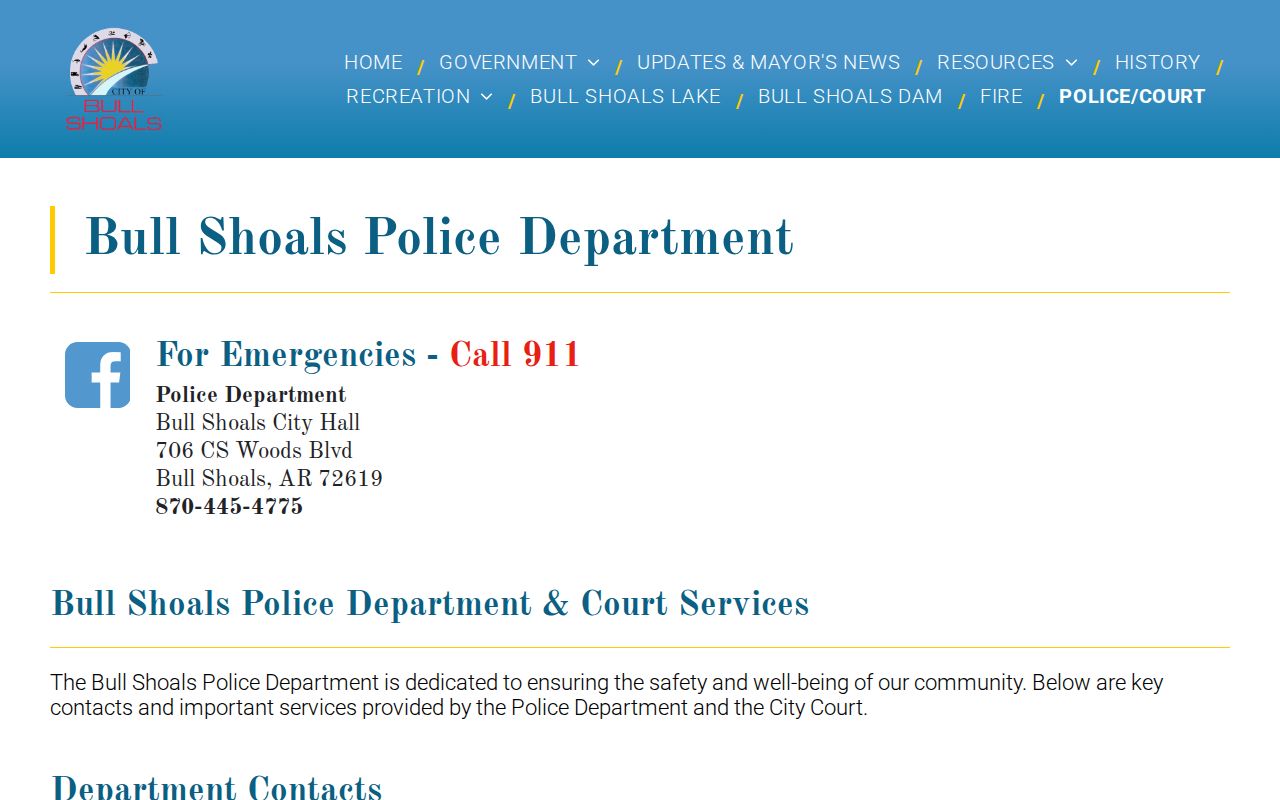 Bull Shoals Police Department source for Marion County arrest and police records