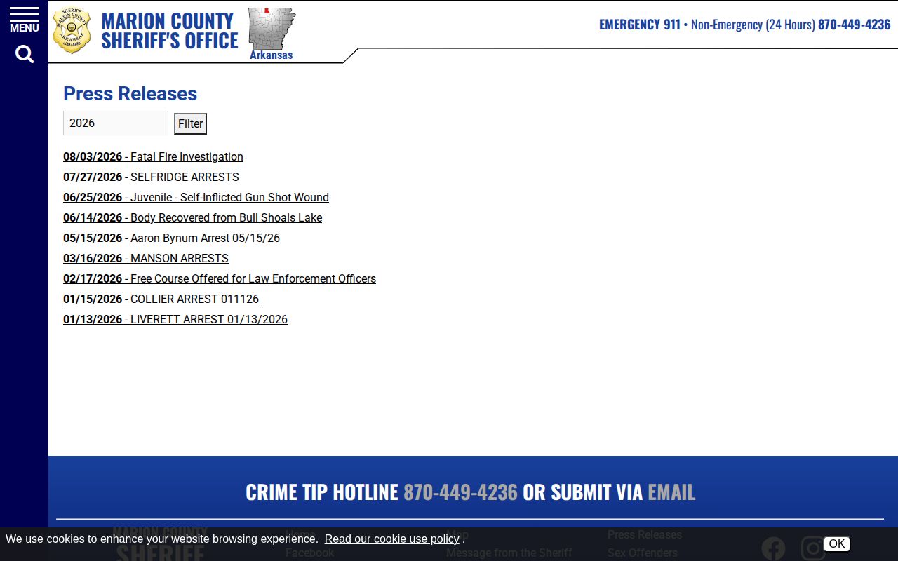 Marion County crime news and sheriff press release index