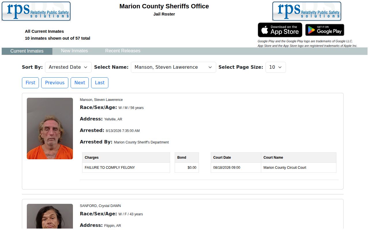 Marion County current inmate roster search interface